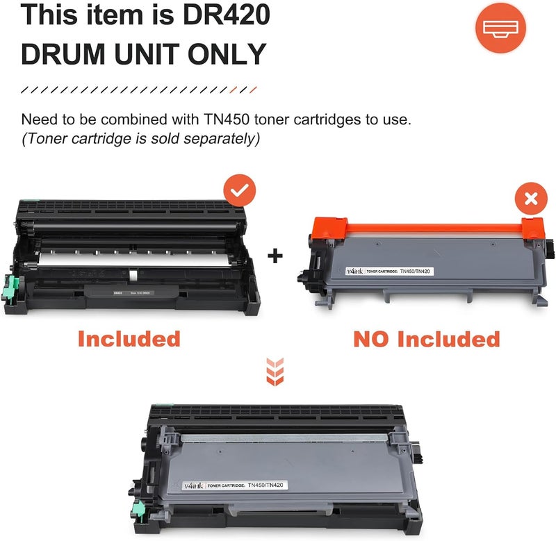 V4ink Compatible DR420 Drum Replacement for Brother DR420 DR-420 Drum Unit for HL-2240 HL-2240D HL-2270DW HL-2280DW MFC-7360N MFC-7460DN MFC-7860DW IntelliFax-2840 2940 DCP-7060D DCP-7065DN Printer - Image 3